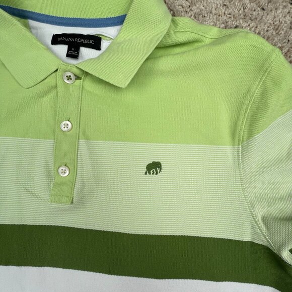 Banana Republic Polo Shirt Mens Large Green Striped Adult Casual Cotton S/S - Picture 4 of 8